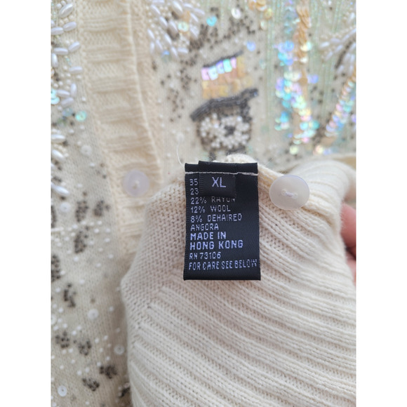 Vintage 80s Michael Simon Knit Beaded Glam Coquette Cardigan Sweater Jacket - Picture 8 of 14